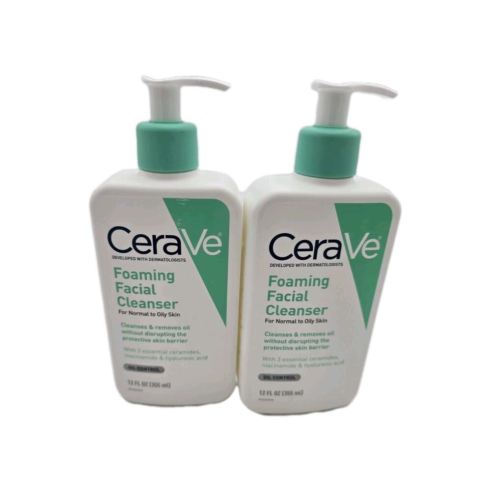 CeraVe Daily Face Wash, Foaming Cleanser for Normal to Oily Ski ,12 fl oz 2 pack